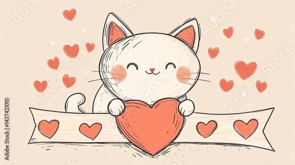 Fototapeta Cute Cartoon Kitten with Big Sparkling Eyes and Playful Expression