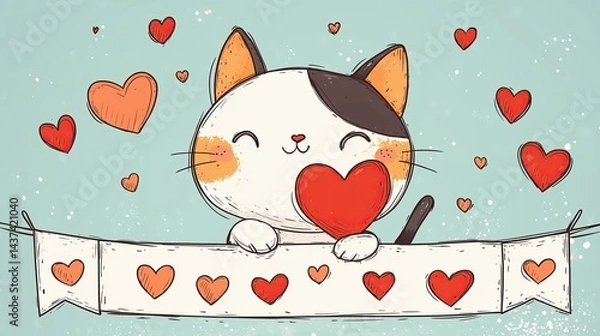 Fototapeta Cute Cartoon Kitten with Big Sparkling Eyes and Playful Expression