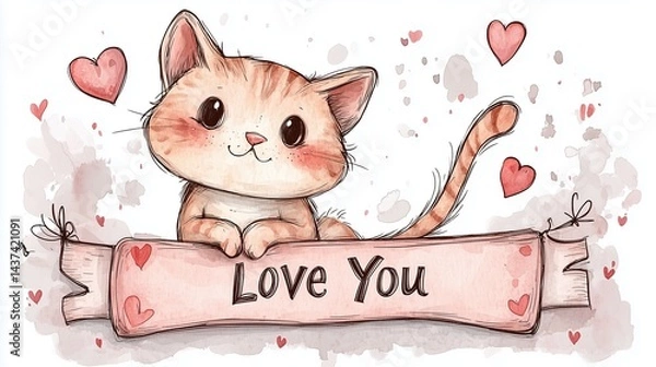 Fototapeta Cute Cartoon Kitten with Big Sparkling Eyes and Playful Expression