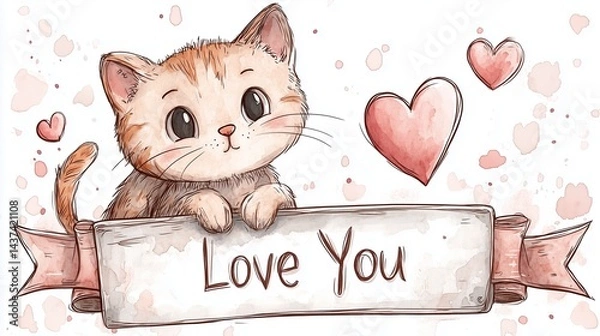 Fototapeta Cute Cartoon Kitten with Big Sparkling Eyes and Playful Expression