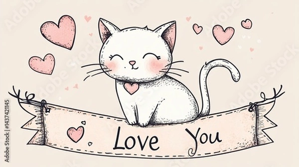Fototapeta Cute Cartoon Kitten with Big Sparkling Eyes and Playful Expression