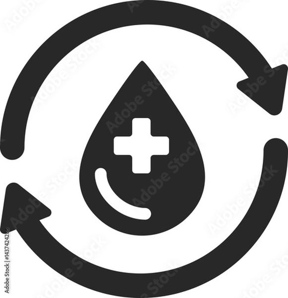 Obraz Blood donation and transfusion with recycle arrows, solid icon vector.