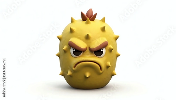 Fototapeta A cactus-shaped emoji with a grumpy face: furrowed brow, scowling mouth, tiny lines indicating prickles around the edges