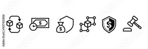 Fototapeta Set of Finance icon collection. payments elements symbols. Currency, money, bank, cryptocurrency, check, wallet, balance, safe outlined symbol.