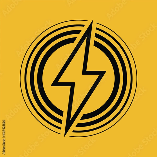 Fototapeta Set of wireless charging icon collection with yellow background. Wireless Energy charging symbol Vector Illustration.