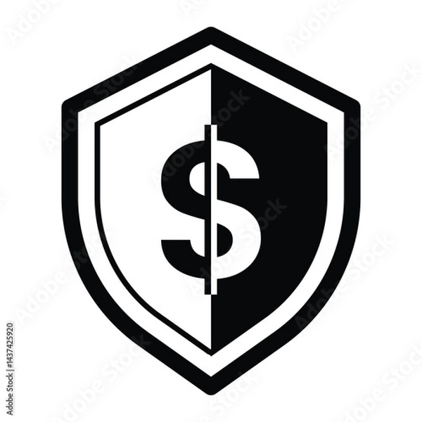 Fototapeta Shield with dollar sign Royalty icon collection. Finance protection symbol Vector Illustration.