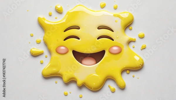 Fototapeta A paint splash-shaped emoji (irregular, with droplets around) showing an artistic, dreamy expression