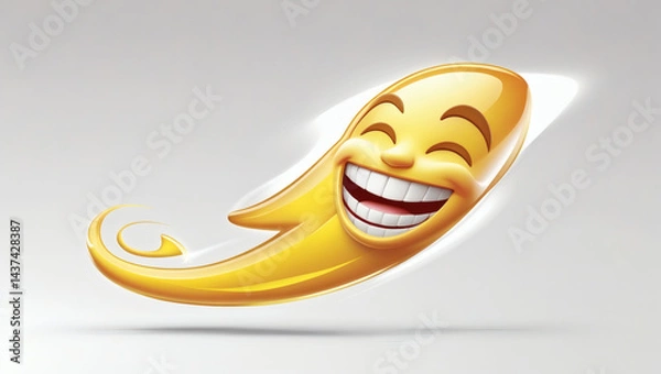 Fototapeta A comet-tail-shaped emoji (curved streak) with an adventurous excited face