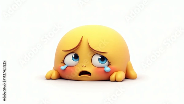 Fototapeta A floppy rectangle-shaped emoji (like a soft piece of paper drooping) with a worried, anxious face