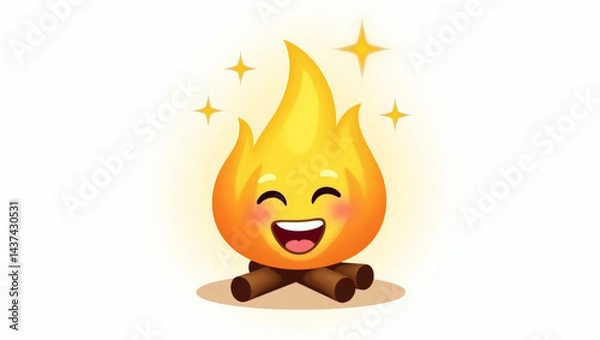 Fototapeta A campfire flame-shaped emoji (flickering flames) with a cheerful expression