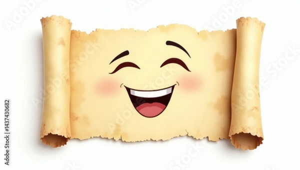 Fototapeta A scroll-shaped emoji (rolled paper ends) showing a wise, knowing smile
