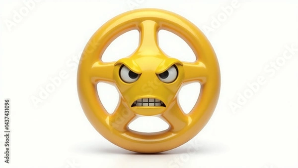 Fototapeta A steering wheel-shaped emoji (simple round shape with three spokes) showing a determined focus