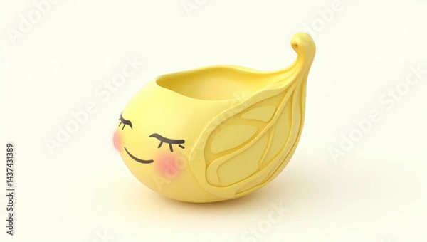 Fototapeta A leaf-shaped emoji (curved and pointed) with a peaceful, content smile