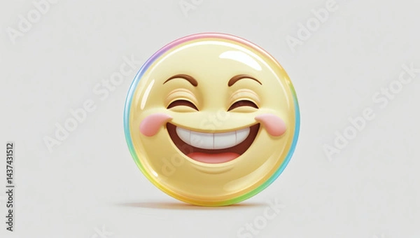 Fototapeta A soap bubble-shaped emoji (semi-transparent circle) with a giggling, mischievous expression
