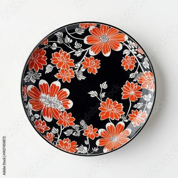 Fototapeta A beautifully designed bowl featuring vibrant floral patterns on a dark background.