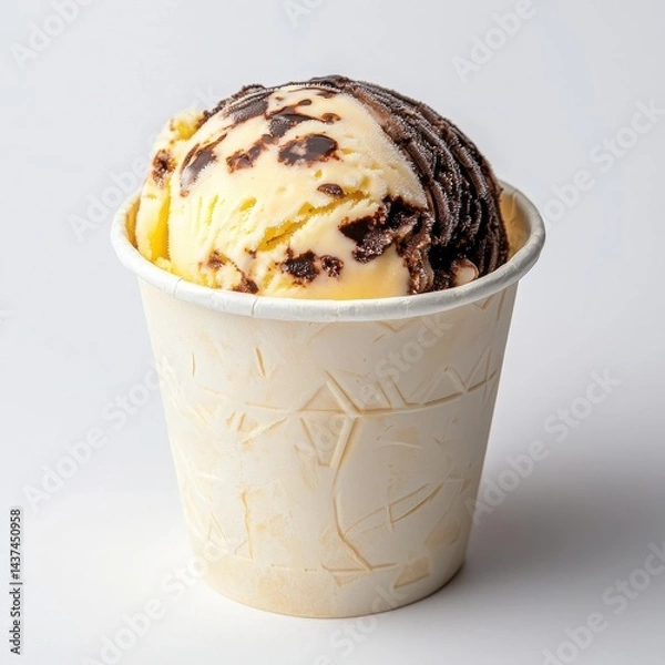 Fototapeta Delicious chocolate chip ice cream in a paper cup, perfect for warm days.