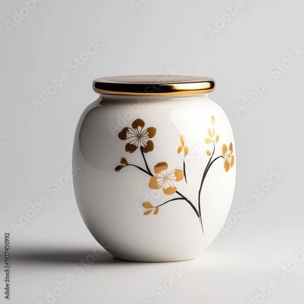 Fototapeta Elegant ceramic urn adorned with floral patterns, perfect for decor or memorial purposes.