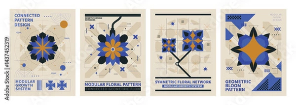 Obraz Connected Pattern Design: A series of elegant art deco posters showcases connected floral patterns, celebrating the intersection of graphic design, and artistic innovation.