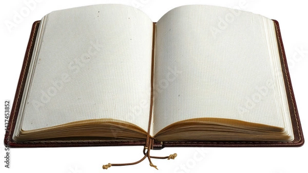 Fototapeta Ancient Opened Book With Aged Pages for History Themes isolated on transparent background