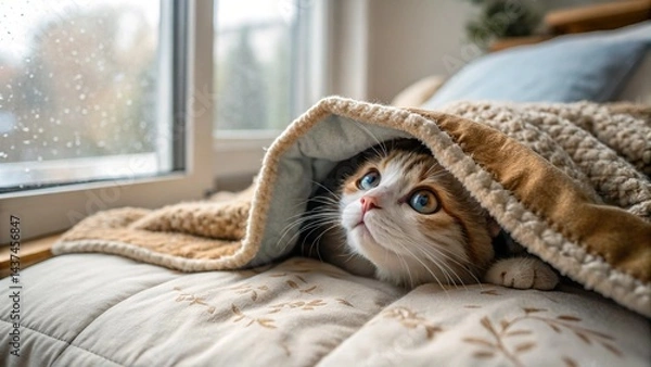 Fototapeta cat lying on the bed