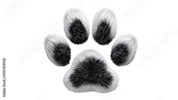 Fototapeta Black and White Dog Paw Print for Veterinary and Pet Services isolated on transparent background