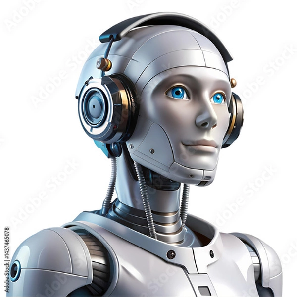 Obraz AI Robot Woman with Headphones Futuristic Technology Image isolated on transparent background