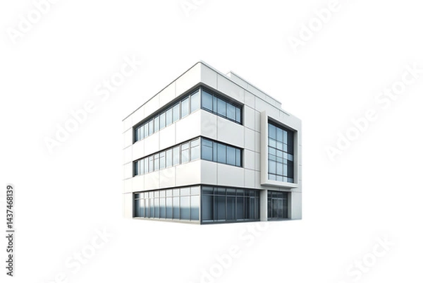 Fototapeta Modern white building with glass windows on a transparent background