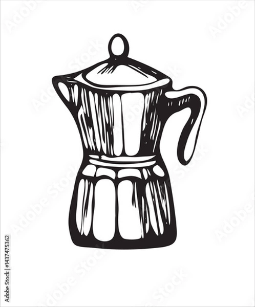 Fototapeta Vector doodles hand drawn coffee objects, coffee utensils, contoured simple doodles, cafeteria, line art vector, geyser, mokka, favorite stickers for coffee shop