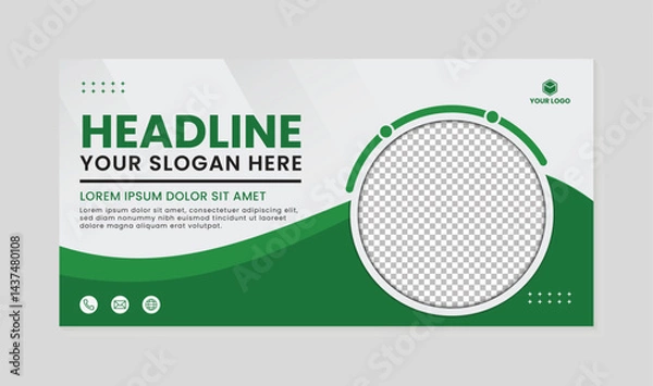 Obraz Modern business banner green wave pattern, abstract business modern design background