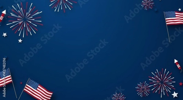 Fototapeta Flags fireworks stars patriotic themed background