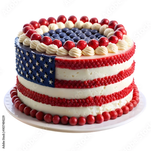 Obraz Patriotic American Flag Cake Delicious 4th of July Dessert Recipe isolated on transparent background