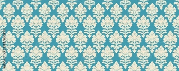 Fototapeta Seamless Damask Textile Pattern in Turquoise and Cream