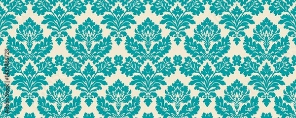 Fototapeta Seamless Damask Textile Pattern in Turquoise and Cream