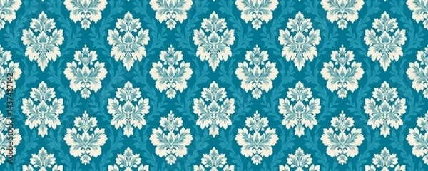 Fototapeta Seamless Damask Textile Pattern in Turquoise and Cream