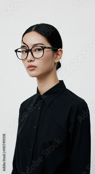 Obraz Minimalist Chic Selfie with Black Glasses and Button-Down Shirt