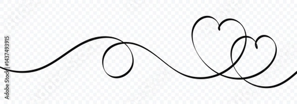 Fototapeta Heart lines. Continuous line drawing of two hearts on transparent background. One line drawing heart. Hand drawn banner for valentine's day. Vector illustrator