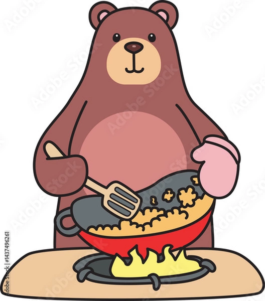 Obraz Illustration of cute bear icon.
Funny bear in daily activities elements.