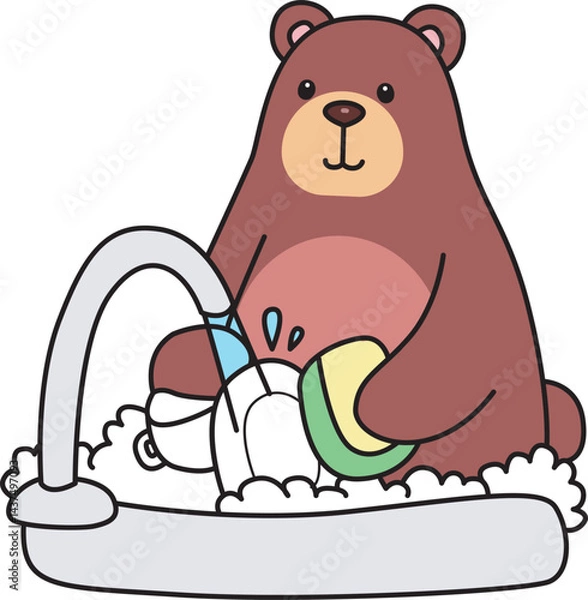 Obraz Illustration of cute bear icon.
Funny bear in daily activities elements.