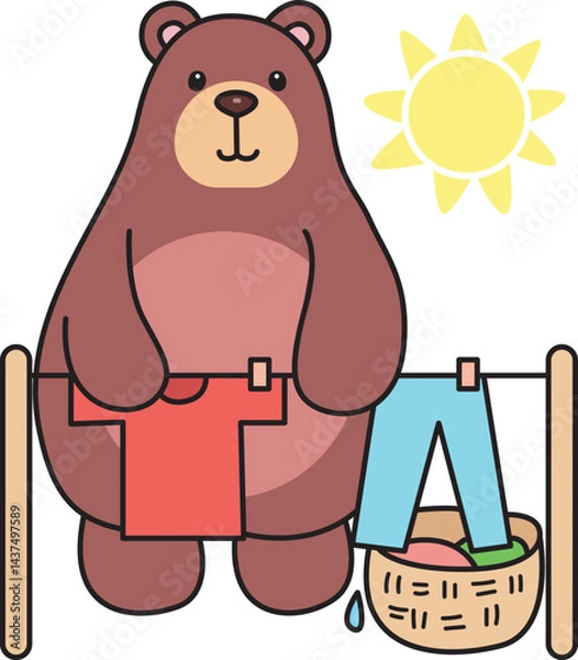 Obraz Illustration of cute bear icon.
Funny bear in daily activities elements.