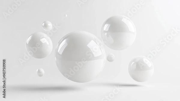 Obraz Floating white spheres on a light background