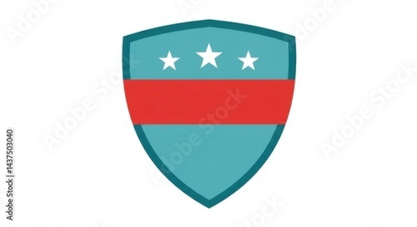 Fototapeta A stylized shield with three stars and a red stripe on a white background illustration