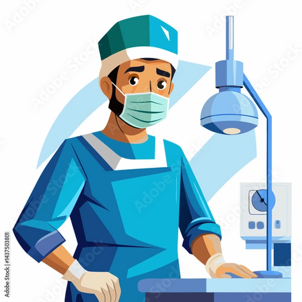 Fototapeta Skilled Indian surgeon in scrubs preparing for surgery