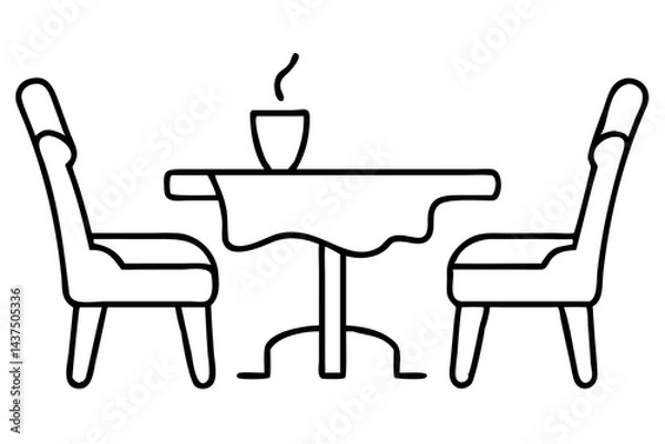 Fototapeta Table and Two Chairs Furniture Illustration, Dining Set Sketch, Modern Dining Room Design