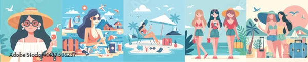 Fototapeta collection of vector images of a woman on holiday