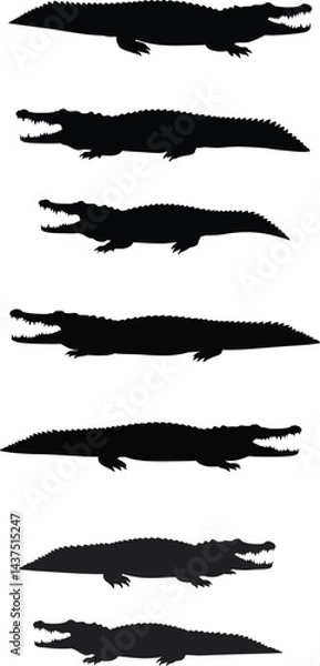 Obraz "Alligator Silhouette Vector Set: Black Alligators for Design Projects on the transparent background AI Generative"

