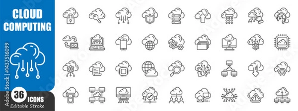 Fototapeta Cloud computing . Technology outline icon . Editable stroke . Vector .