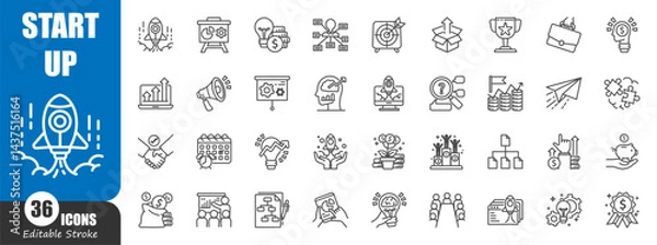 Obraz Start Up . Business outline icon . Editable stroke . Vector .