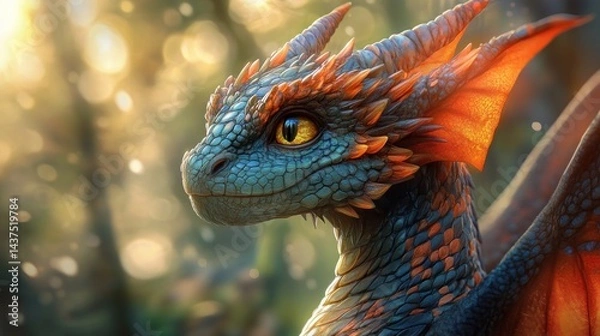 Fototapeta Mythical Dragonling in Forest