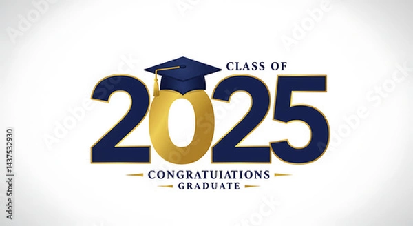 Fototapeta Class of 2025 Graduation text with cap, graphic design suitable for graduation announcements, cards, banners, and social media posts