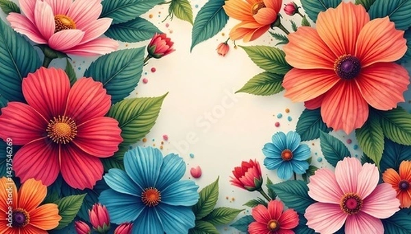 Fototapeta Continuous, vibrant floral motif Bold blossoms create endless design , print, graphics